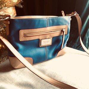 Tignanello Blue and Tan Genuine leather Crossbody & shoulder Bag